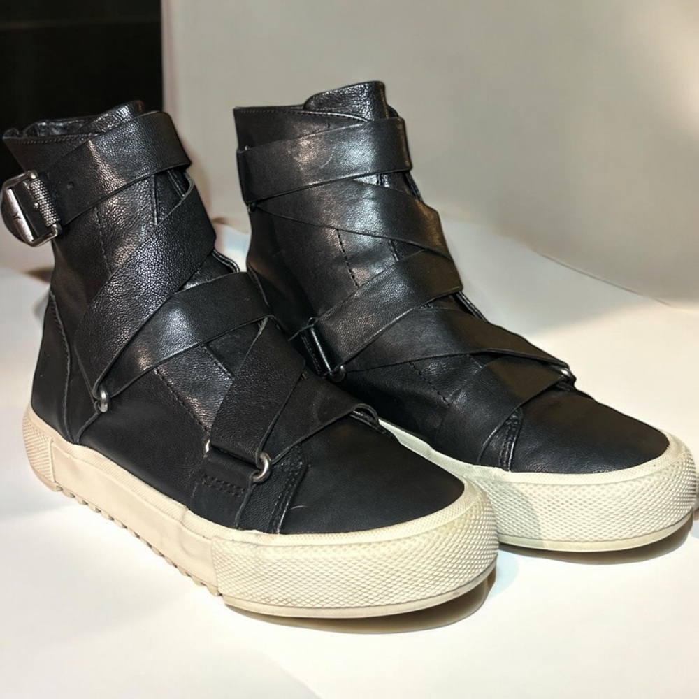 Frye Gia Moto High Top Leather Sneakers Women’s Size 6.5 Black